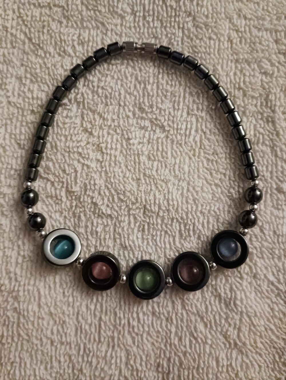 New Bracelet Hematite Beaded, Black, Green, Blue, Pink